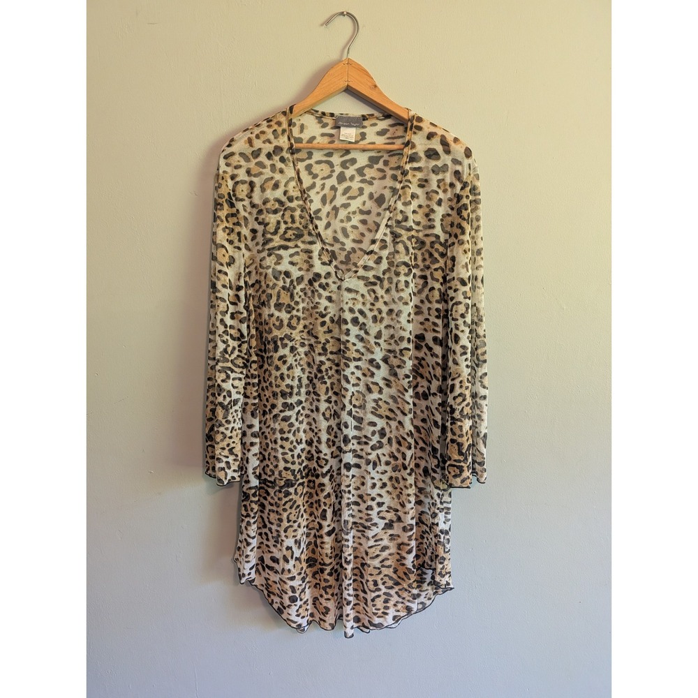Jordan Taylor Leopard Print Mesh Swim‎ Cover Up Tunic V-Neck XL PMP14028